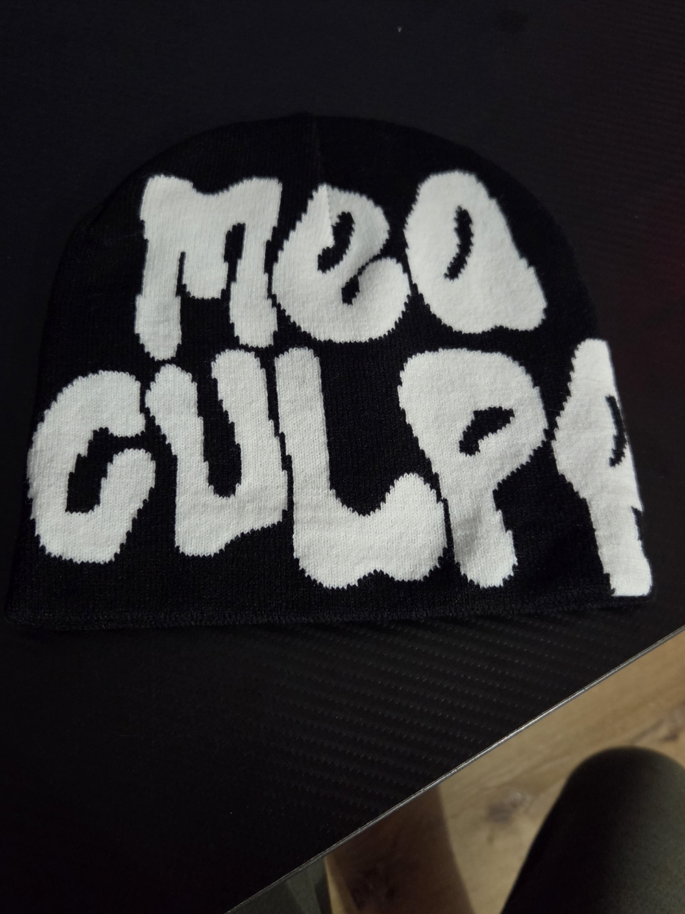 Mea Culpa Fun Day Beanie Black & White Graphic